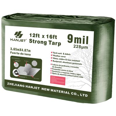 Hanjet Multi Purpose Tarp 12' x 16' 9-mil Thick Waterproof Camping Tents Tarps Poly Tarpaulin Green
