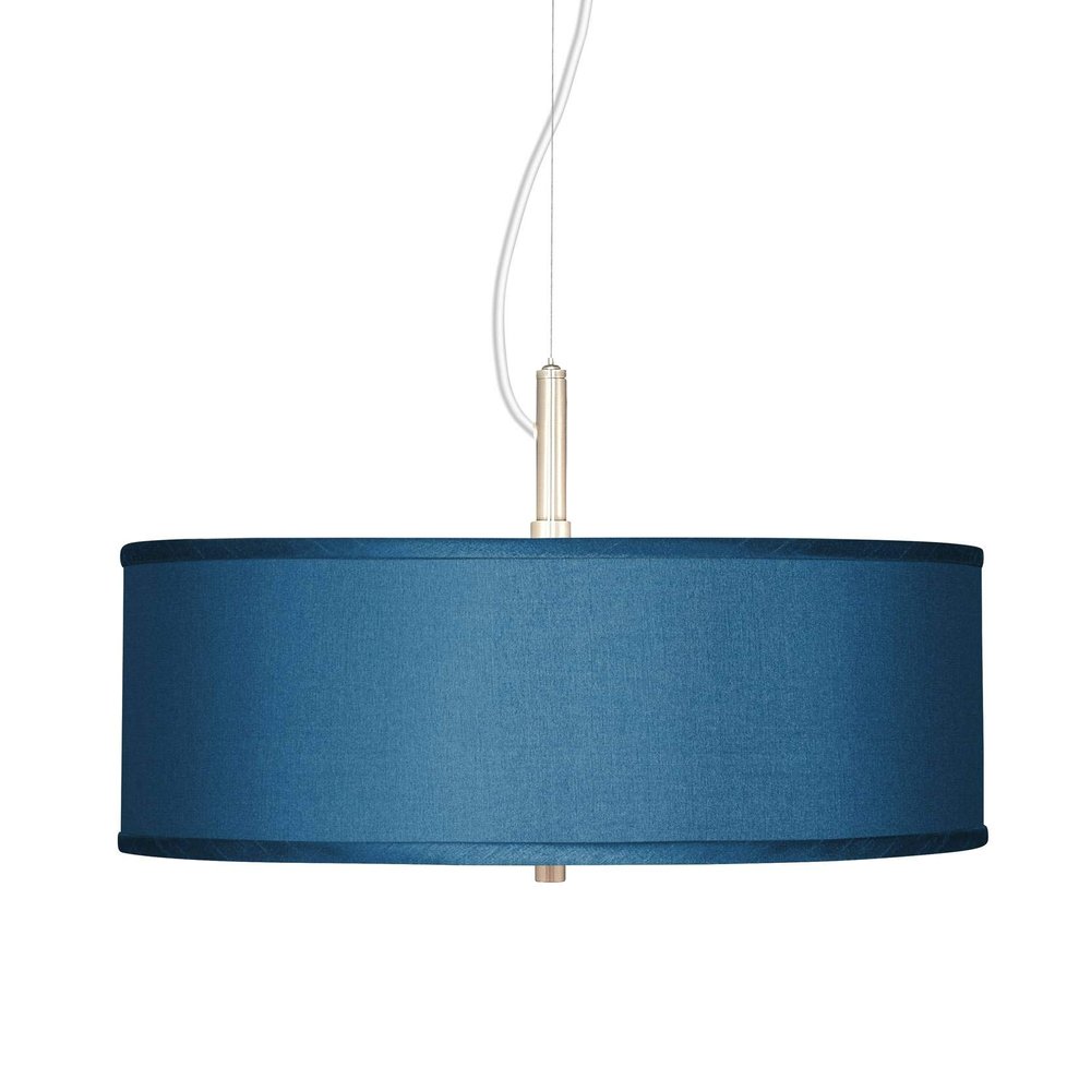 Blue Faux Silk 20" Wide Modern 3-Light Pendant light Light Fixture