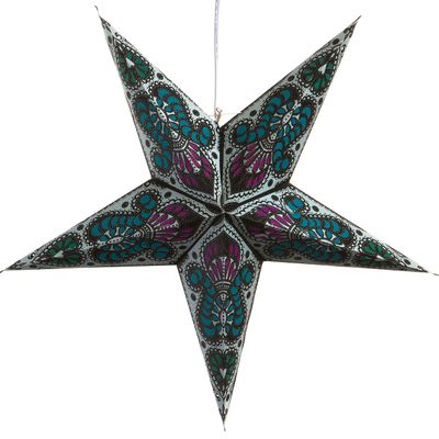 Peacock Light Blue Paper Star Lantern with 12 Foot Power Cord Included