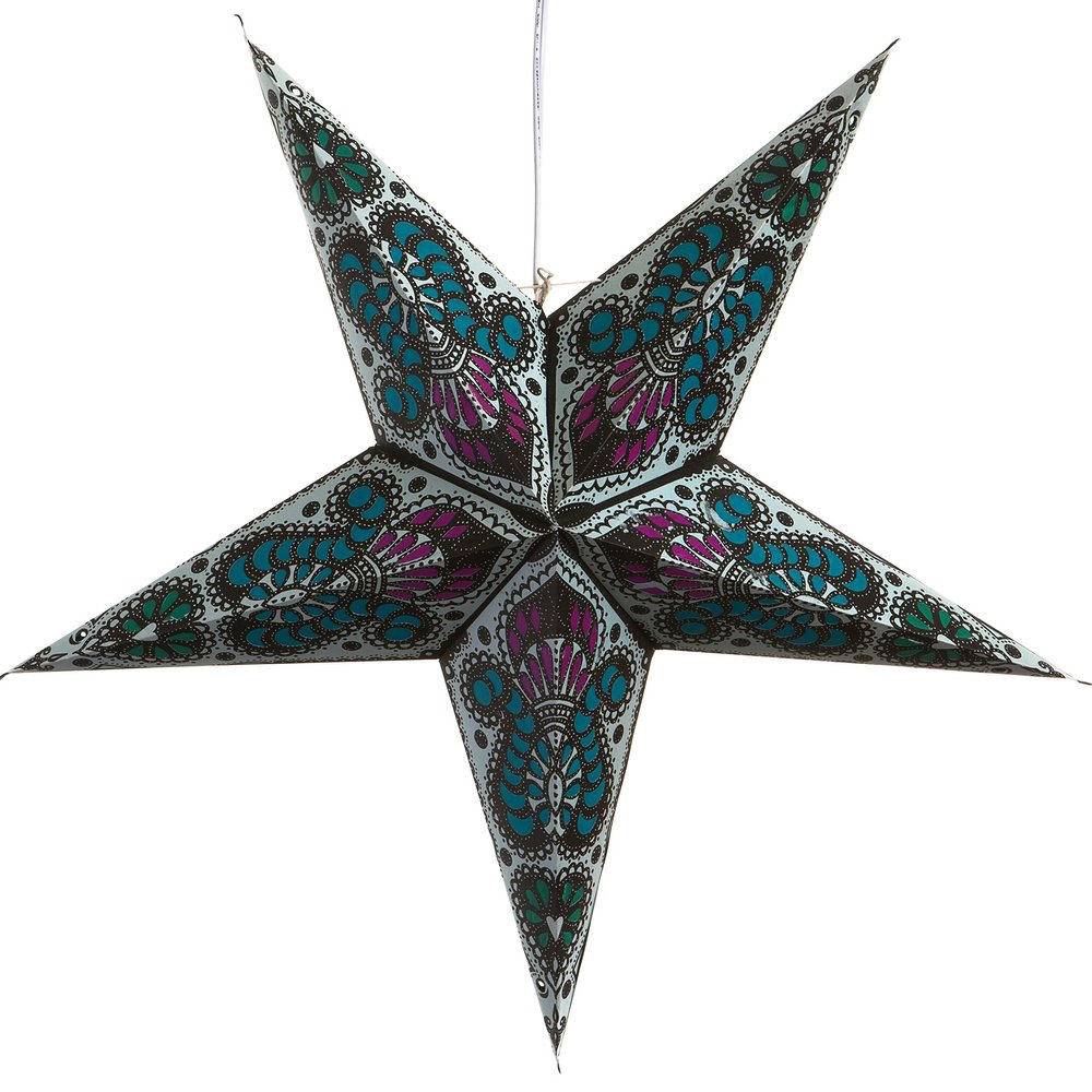 Peacock Light Blue Paper Star Lantern with 12 Foot Power Cord Included