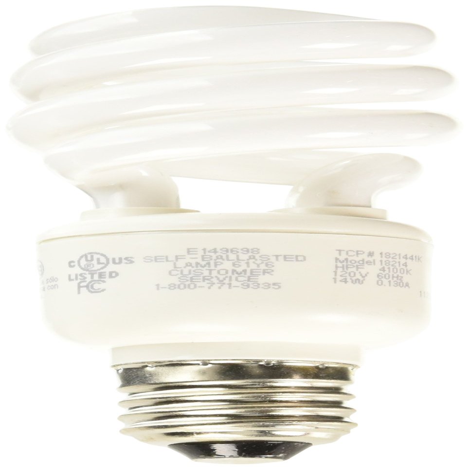 TCP 1821441K CFL Spring Lamp - 60 Watt Equivalent (only 14W used!) Bright White (4100K) HPF Spiral Light Bulb