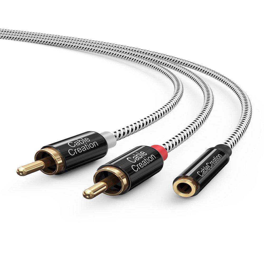 CableCreation 3.5mm Female to 2RCA Male Stereo Audio Cable, RCA to 3.5mm Female Y Splitter Gold Plated for TV, Smartphones, MP3, Tablets, Speakers, Home Theater, 0.75FT