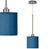 Possini Euro Design Brushed Nickel Silver Mini Pendant Lighting 7" Wide Modern Blue Faux Silk Fabric Drum Shade for Dining Room Living House Home Foyer Kitchen Island Entryway Bedroom High Ceilings view 1