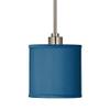 Possini Euro Design Brushed Nickel Silver Mini Pendant Lighting 7" Wide Modern Blue Faux Silk Fabric Drum Shade for Dining Room Living House Home Foyer Kitchen Island Entryway Bedroom High Ceilings view 3