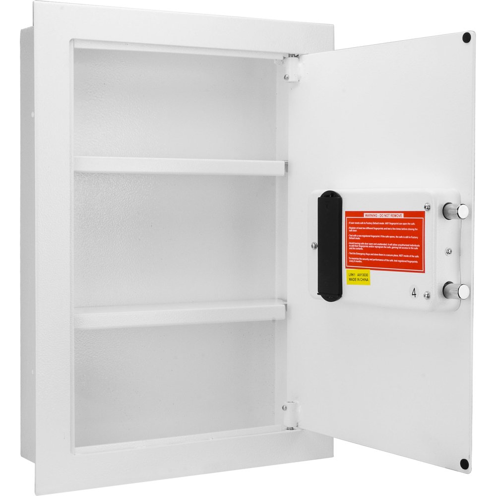 Barska White Biometric Wall Safe with Right Opening Door Fingerprint Access Safe with 120 User Memory, Solid Steel Construction, Motorized Deadbolts & Removable Shelves - In Wall safe, Hidden safe