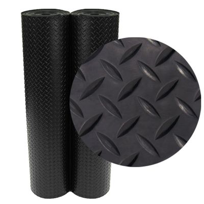 Rubber-Cal Diamond-Plate Rubber Flooring Roll - 3 mm x 4 ft x 15 ft Roll - Black
