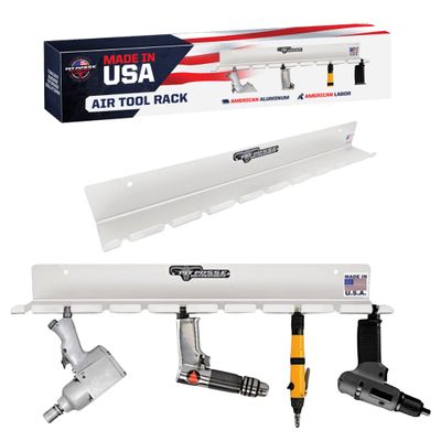 Pit Posse PP3118 Air Tool Pneumatic Rack Holder Organizer for Enclosed Trailer Garage Shop - Made in USA - Holds up to 10 Air Tools - Aluminum Tool Storage (Silver)