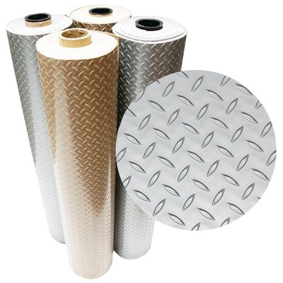 Rubber-Cal Diamond-Plate Metallic PVC Flooring - 2.5mm x 4ft x 8ft, Silver