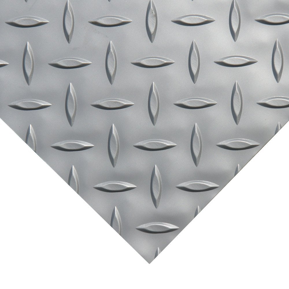 Rubber-Cal Diamond-Plate Metallic PVC Flooring - 2.5mm x 4ft x 10ft, Silver