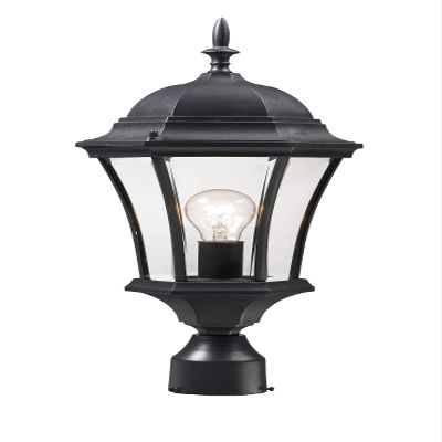 Z-Lite 522PHM-BK Wakefield Outdoor Post Light with Aluminum Frame, Black Finish and Clear Beveled Shade of Glass Material