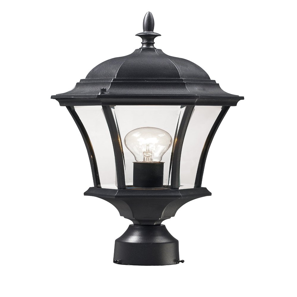Z-Lite 522PHM-BK Wakefield Outdoor Post Light with Aluminum Frame, Black Finish and Clear Beveled Shade of Glass Material