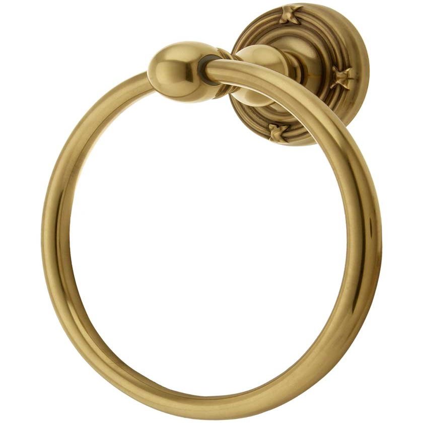 Brass Towel Ring with Ribbon and Reed Rosette in Antique Brass
