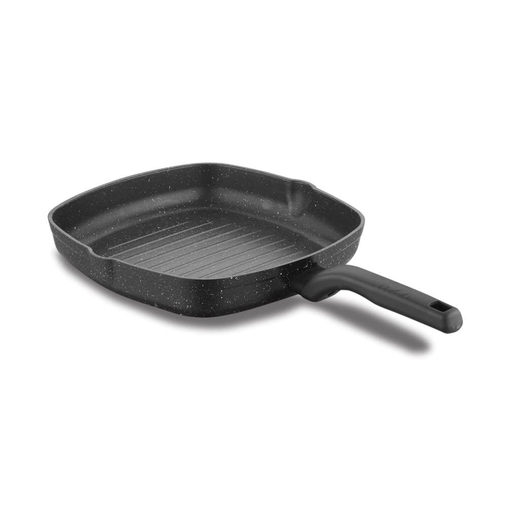 Korkmaz Ornella Square Black Grill Pan 11 inch Nonstick Cookware 100% PFOA Free for Any Heat Source Including Induction and Oven - Perfect for Grilling Bacon, Steak, and Meats Dishwasher Safe, A1120