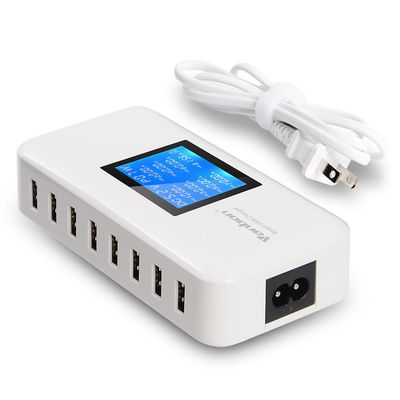 60W/12A 8-Port Desktop Charging Station Multiple USB, Multi Port Travel Fast Wall Charger Hub with LCD for Smart Phones, Tablet and More (White)
