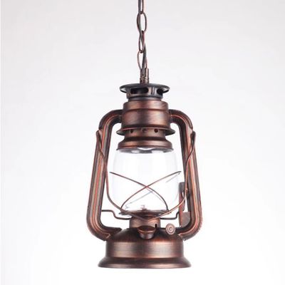 Retro Lanterne Pendant Lighting Metal Glass Shade Kerosene Ceiling Light Pendant Lamp,Red Bronze Finish