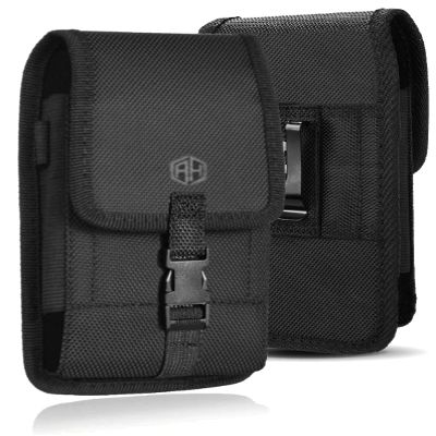 AH Military Grade Cell Phone Pouch Belt Holster Holder w/Belt Loop for iPhone16 Plus 16 Pro Max 15 Plus, S24 S25 Ultra Nylon Canvas Construction Cell Phone Holsters Fits Cell Phone w/Otterbox (Large)