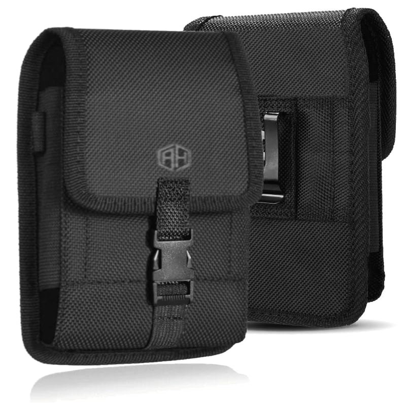 AH Military Grade Cell Phone Pouch Belt Holster Holder w/Belt Loop for iPhone16 Plus 16 Pro Max 15 Plus, S24 S25 Ultra Nylon Canvas Construction Cell Phone Holsters Fits Cell Phone w/Otterbox (Large)