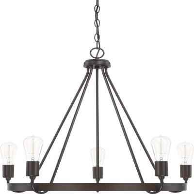 HomePlace Lighting 420061BZ Tanner Urban/Industrial Round Chandelier, 5-Light 500 Total Watts, 25" H x 27" W, Bronze