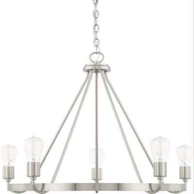HomePlace by Capital Lighting 420061BN Tanner Urban/Industrial Round Chandelier, 5-Light 500 Total Watts, 25" H x 27" W, Brushed Nickel