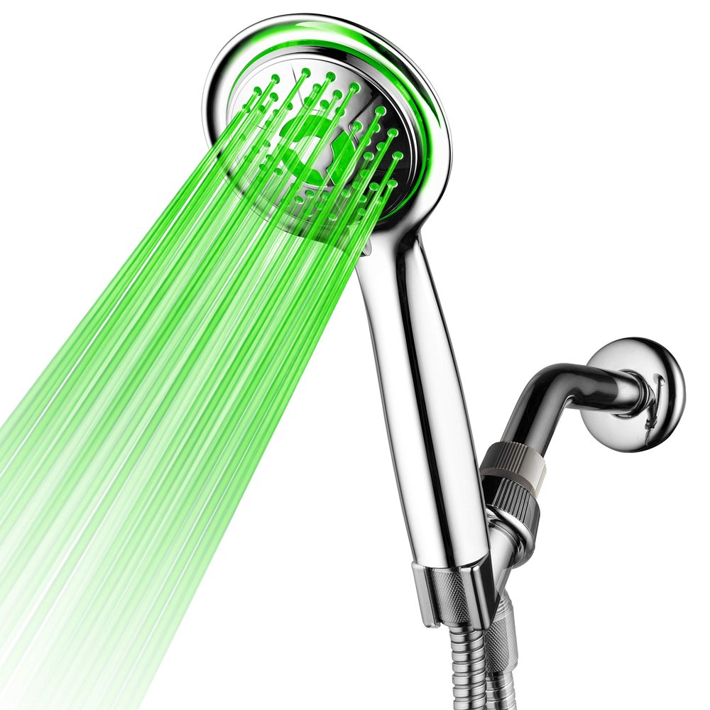 PowerSpa 4-Inch LED Handheld Shower Head with Air Jet LED Turbo Pressure-Boost Nozzle Technology (Premium Chrome)
