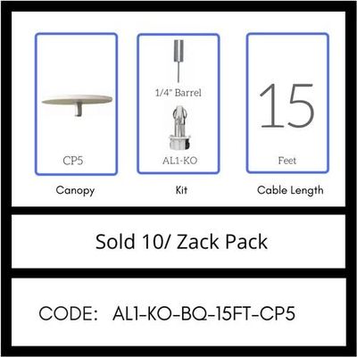 GRIPPLE Canopy Kits for J-Box with Power Feed (AL1-KO-BQ-15FT-CP5) Includes 5" Canopy & Cross bar & Strain Relief.