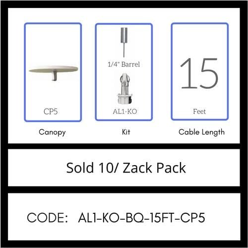 GRIPPLE Canopy Kits for J-Box with Power Feed (AL1-KO-BQ-15FT-CP5) Includes 5" Canopy & Cross bar & Strain Relief.
