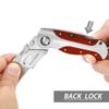 WORKPRO Quick-Change Utility Knife, Classical Retro Style Wood Grain Handle, Back Lock Folding Knife with Clip view 4