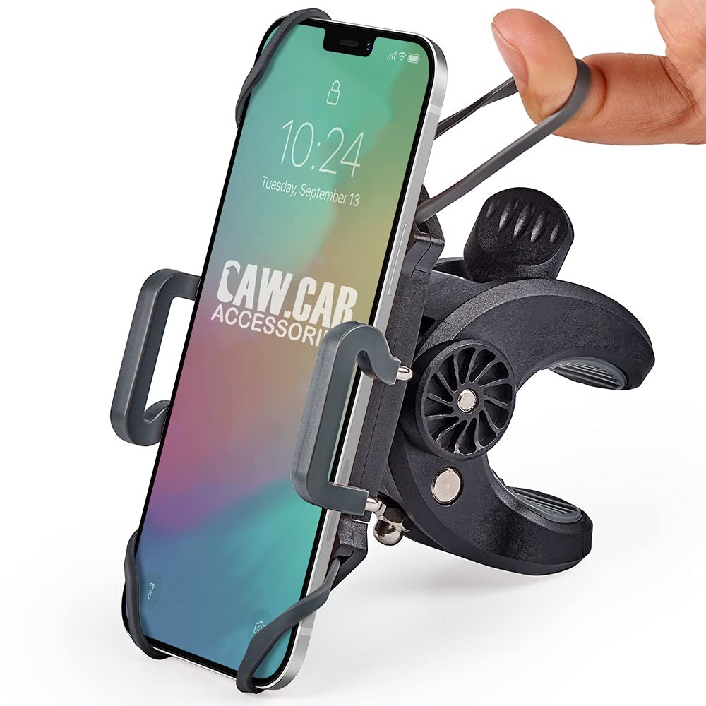 CAW.CAR Accessories Bike & Motorcycle Phone Mount - for iPhone 17 (16, Xr, SE, Plus/Max) or Any Cell Phone - Universal Handlebar Holder for ATV, Bicycle or Motorbike. +100 to Safeness & Comfort