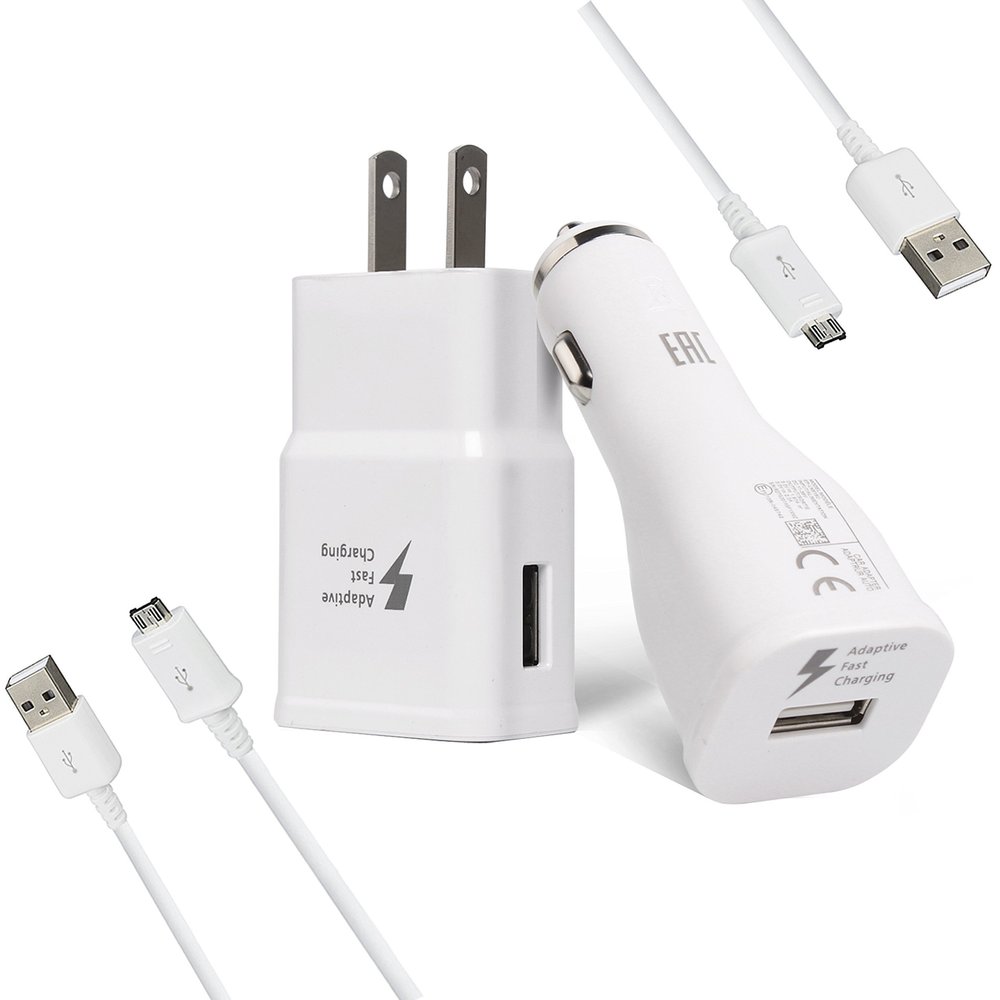 Sharko Adaptive Fast Charger Kit for Samsung Galaxy S7/S7 Edge/S6/Note5/4 /S3 (Wall Charger + Car Charger + 2 x Micro USB Cable) White (S7 Fast Charger Set)