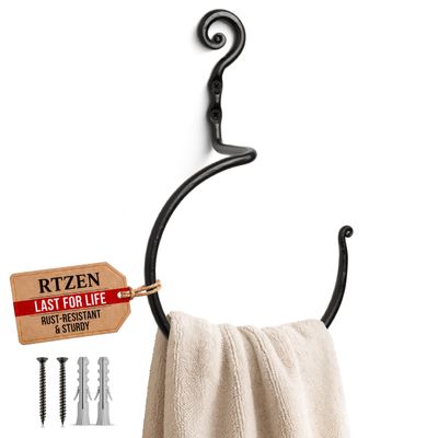 RTZEN Wrought Iron Hand Towel Holder, Premium Decor Matte Towel Ring