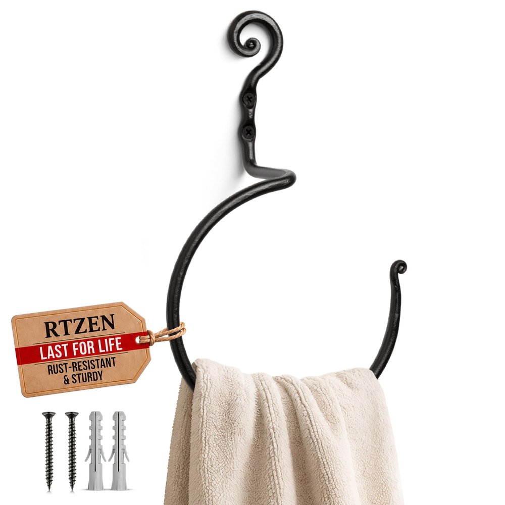 RTZEN Wrought Iron Hand Towel Holder, Premium Decor Matte Towel Ring
