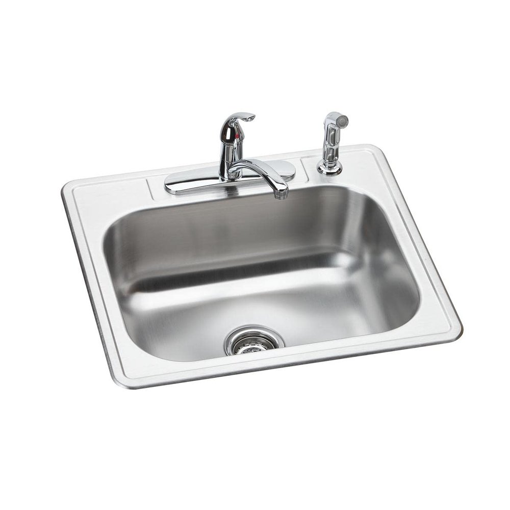 Elkay Dayton Stainless Steel 25" x 22" x 8-1/16", 4-Hole Single Bowl Drop-in Sink and Faucet Kit
