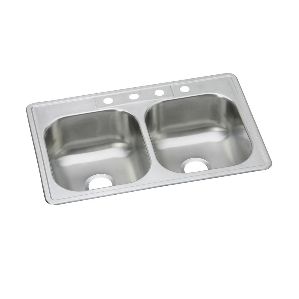 Dayton Stainless Steel 33" x 21-1/4" x 8-1/16", 2-Hole Equal Double Bowl Drop-in Sink