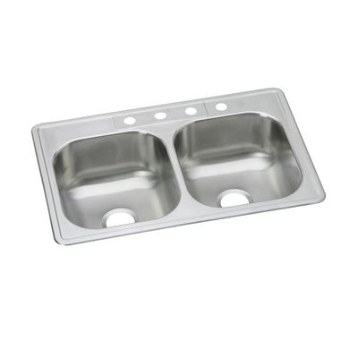Dayton Stainless Steel 33" x 21-1/4" x 8-1/16", MR2-Hole Equal Double Bowl Drop-in Sink