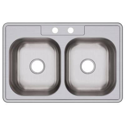 Dayton Stainless Steel 33" x 22" x 8-1/16", 2-Hole Equal Double Bowl Drop-in Sink