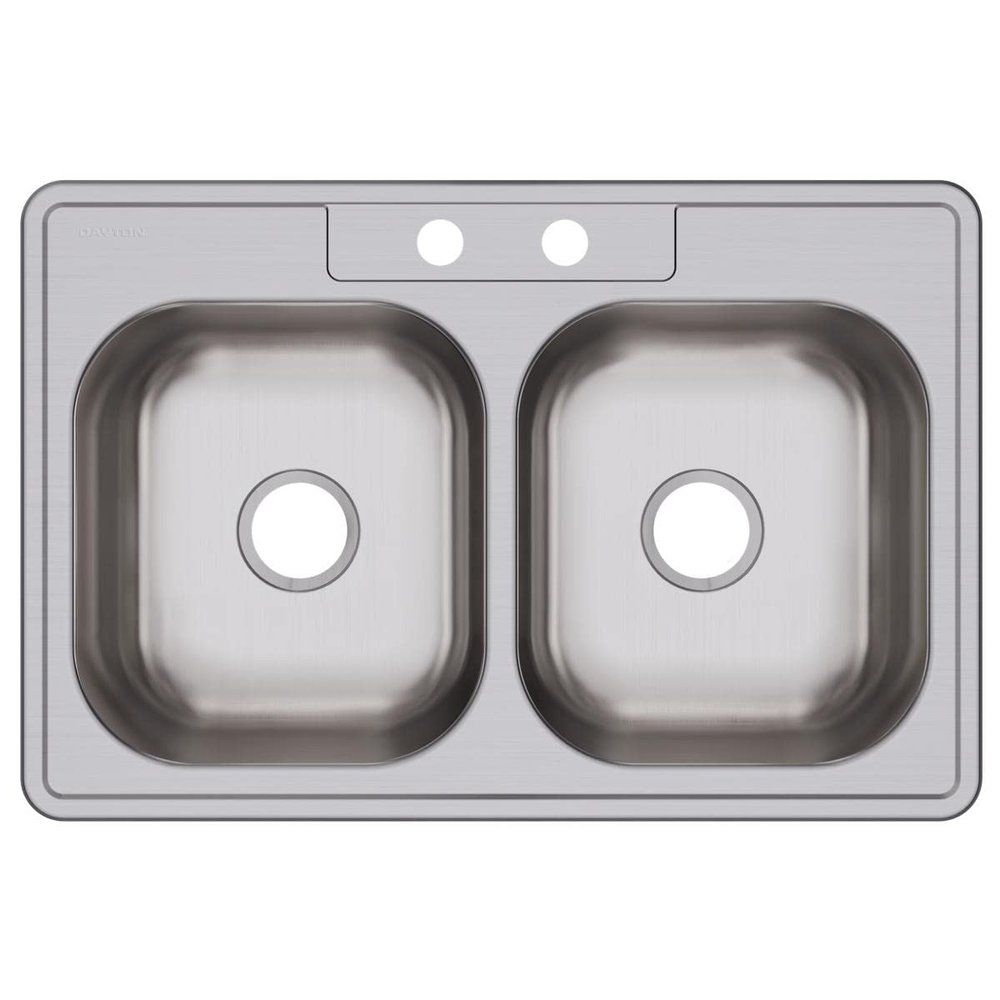 Dayton Stainless Steel 33" x 22" x 8-1/16", 2-Hole Equal Double Bowl Drop-in Sink