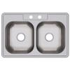 Dayton Stainless Steel 33" x 22" x 8-1/16", 2-Hole Equal Double Bowl Drop-in Sink view 1