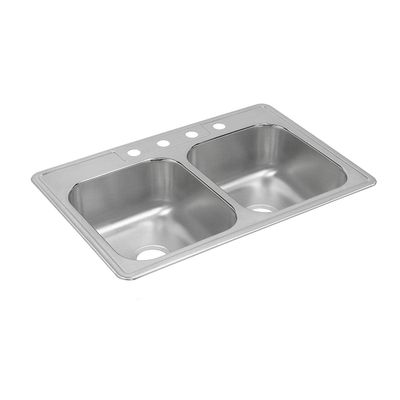 Elkay DXR33222 18 Gauge Stainless Steel Double Bowl Top Mount Kitchen Sink, 33 x 22 x 8.1875"