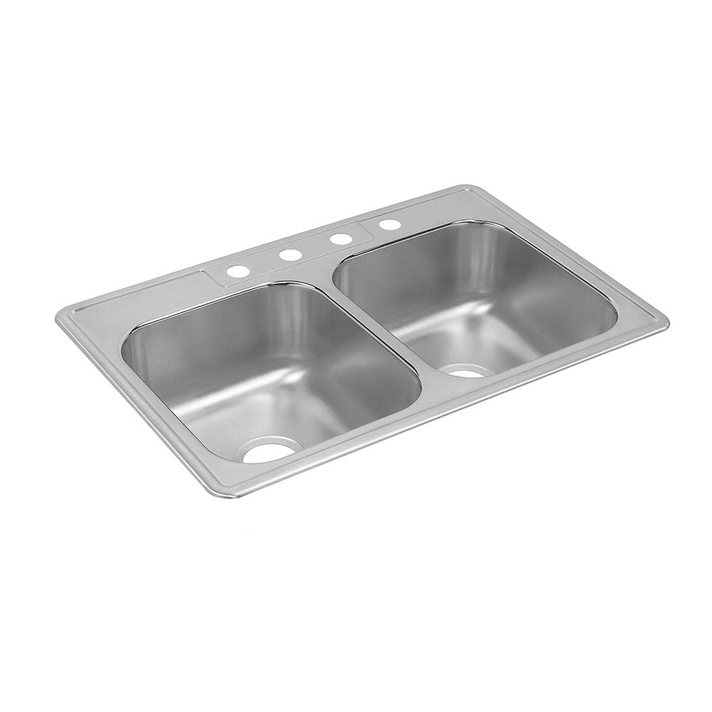 Elkay DXR33222 18 Gauge Stainless Steel Double Bowl Top Mount Kitchen Sink, 33 x 22 x 8.1875"