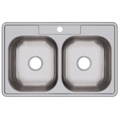 Dayton Stainless Steel 33" x 21-1/4" x 6-9/16", 1-Hole Equal Double Bowl Drop-in Sink