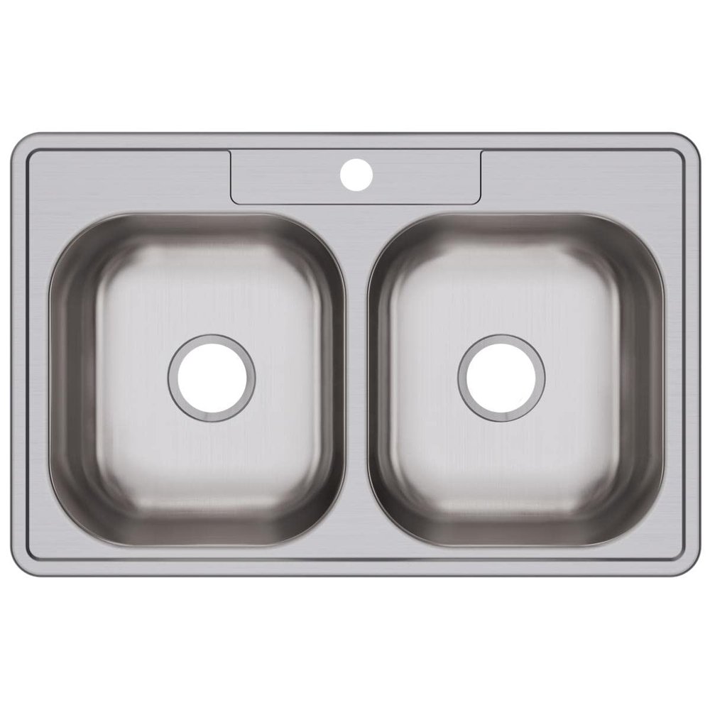 Dayton Stainless Steel 33" x 21-1/4" x 6-9/16", 1-Hole Equal Double Bowl Drop-in Sink