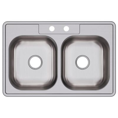 Dayton Stainless Steel 33" x 22" x 7-1/16", 2-Hole Equal Double Bowl Drop-in Sink