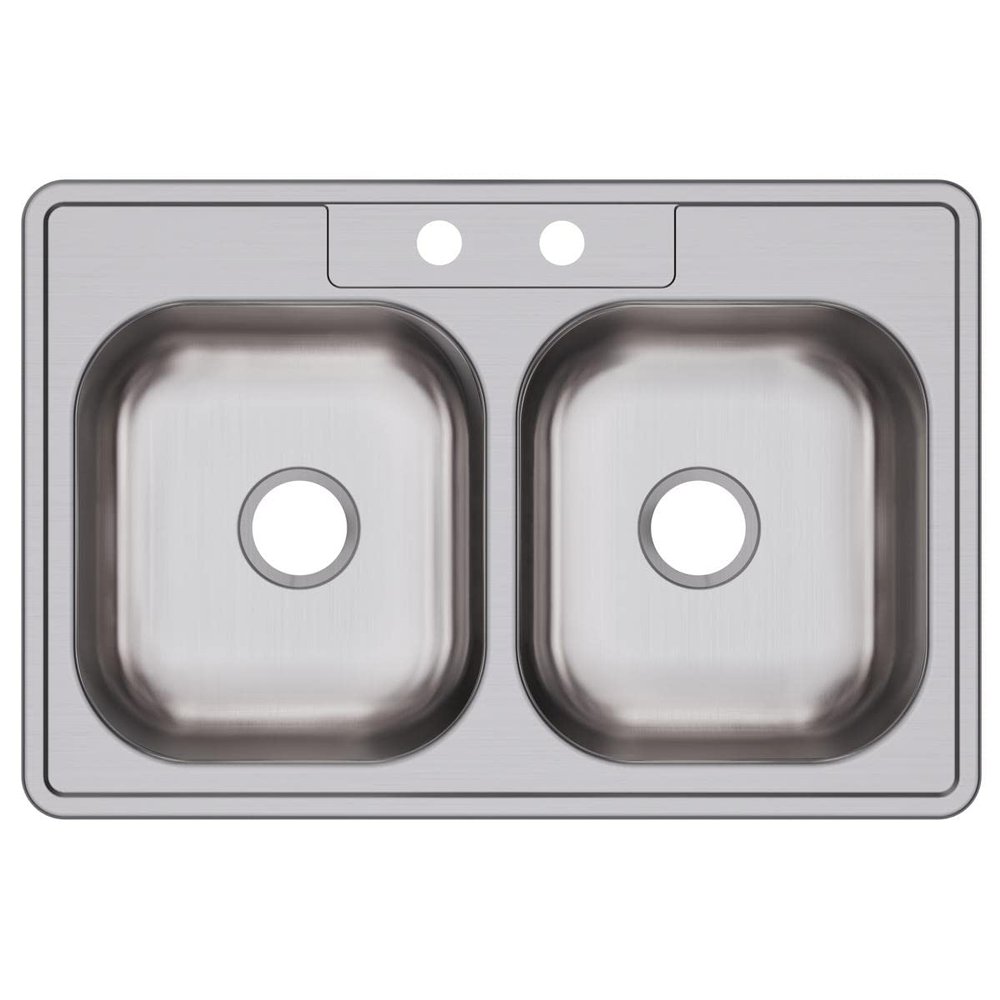 Dayton Stainless Steel 33" x 22" x 7-1/16", 2-Hole Equal Double Bowl Drop-in Sink