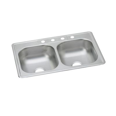 Dayton Stainless Steel 33" x 22" x 7-1/16", MR2-Hole Equal Double Bowl Drop-in Sink