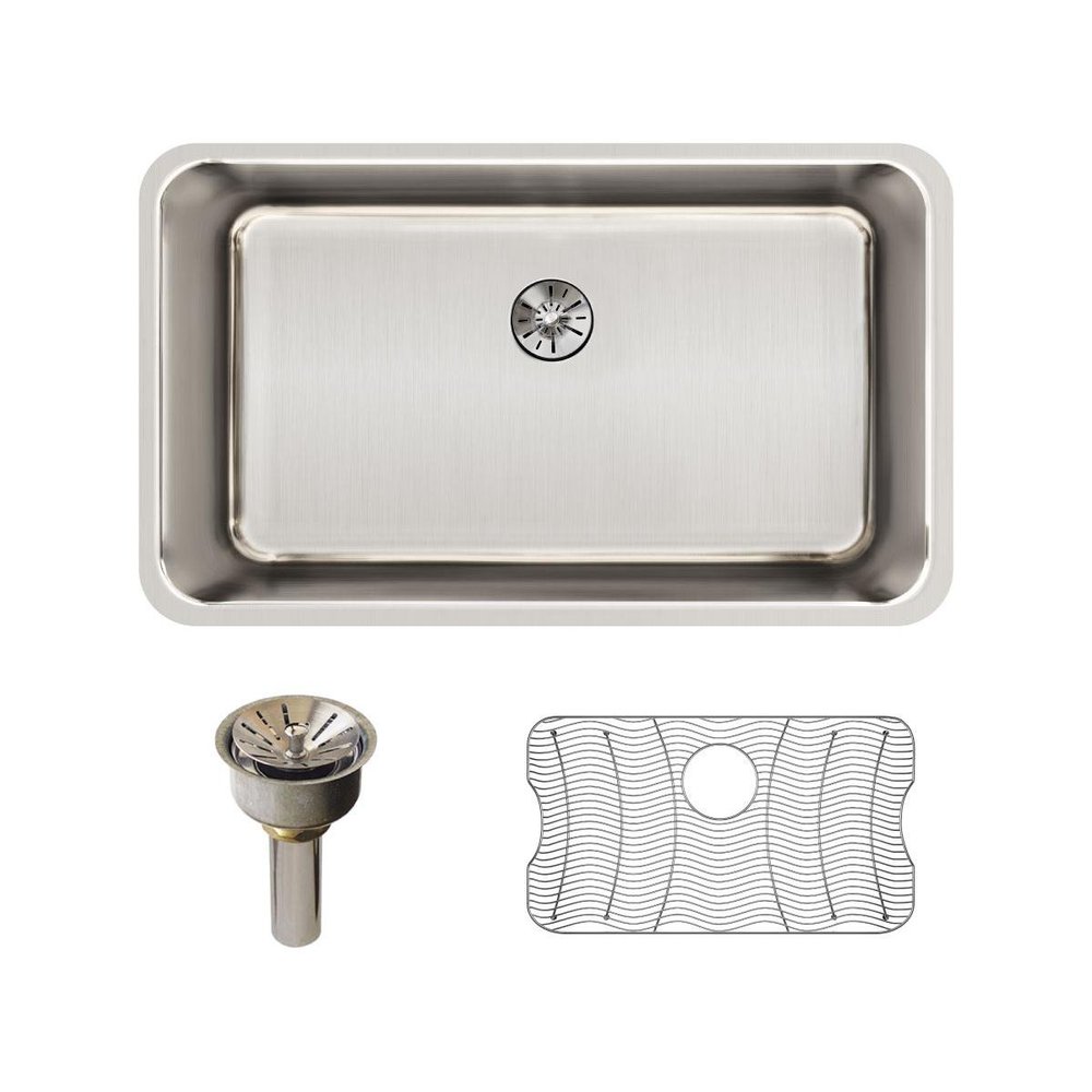 Elkay ELUH281610PDBG Lustertone Classic Single Bowl Undermount Stainless Steel Sink Kit with Perfect Drain, 36
