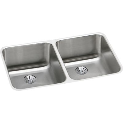 Elkay ELUH311810PD Lustertone Classic Double Bowl Undermount Stainless Steel Sink with Perfect Drain