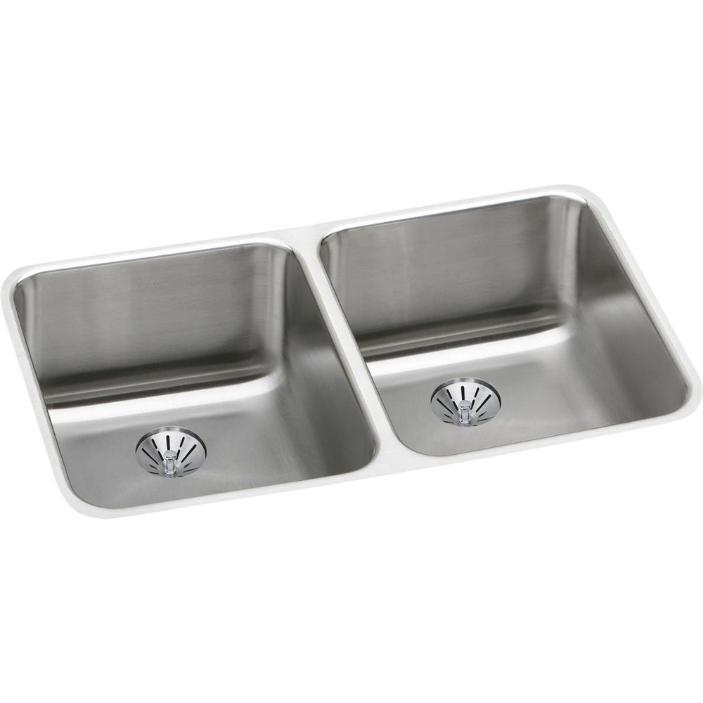 Elkay ELUH311810PD Lustertone Classic Double Bowl Undermount Stainless Steel Sink with Perfect Drain