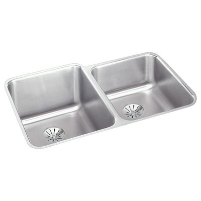 Elkay ELUH3120RPD Lustertone Classic Double Bowl Undermount Stainless Steel Sink with Perfect Drain