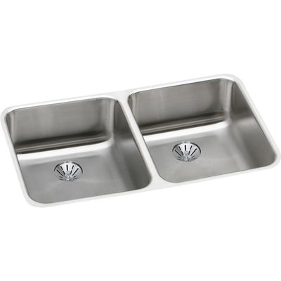 Elkay ELUHAD311855PD Lustertone Classic Double Bowl Undermount Stainless Steel ADA Sink with Perfect Drain