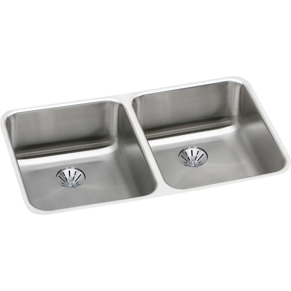 Elkay ELUHAD311855PD Lustertone Classic Double Bowl Undermount Stainless Steel ADA Sink with Perfect Drain